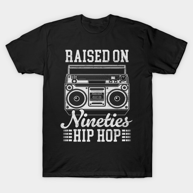 Raised on 90's Hip Hop: Funny Vintage Boom Box and Cassette Tape T-Shirt by TwistedCharm